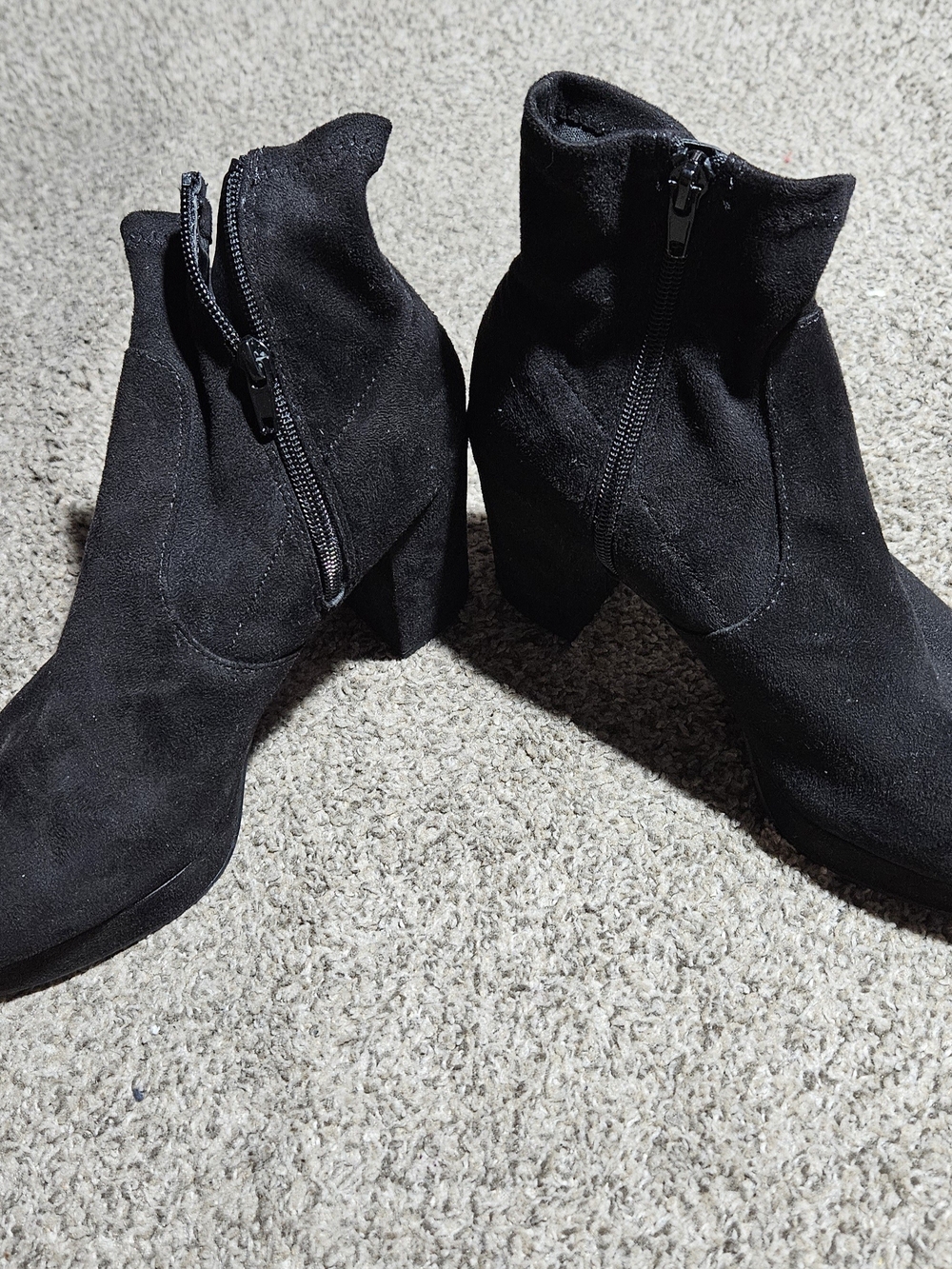 Mari A. Black Suede Ankle Booties with Side Zipper